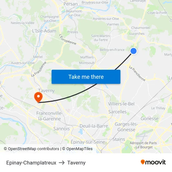 Epinay-Champlatreux to Taverny map