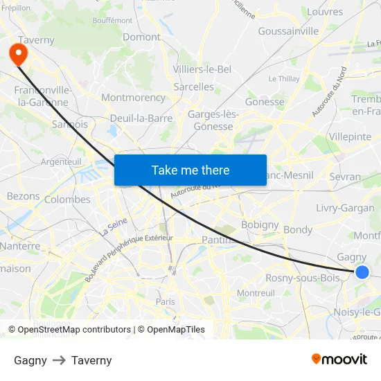 Gagny to Taverny map