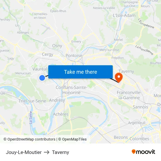 Jouy-Le-Moutier to Taverny map
