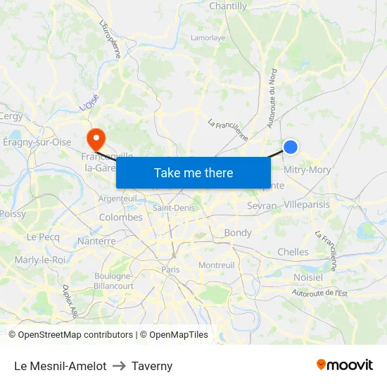 Le Mesnil-Amelot to Taverny map