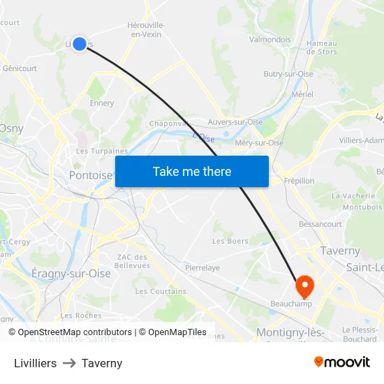 Livilliers to Taverny map