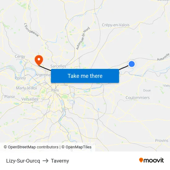 Lizy-Sur-Ourcq to Taverny map
