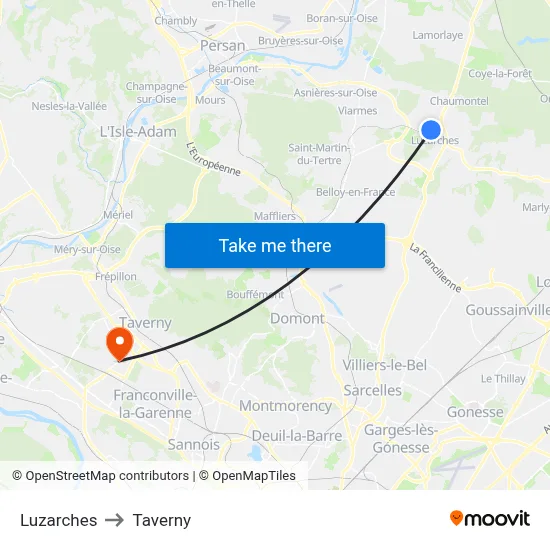 Luzarches to Taverny map