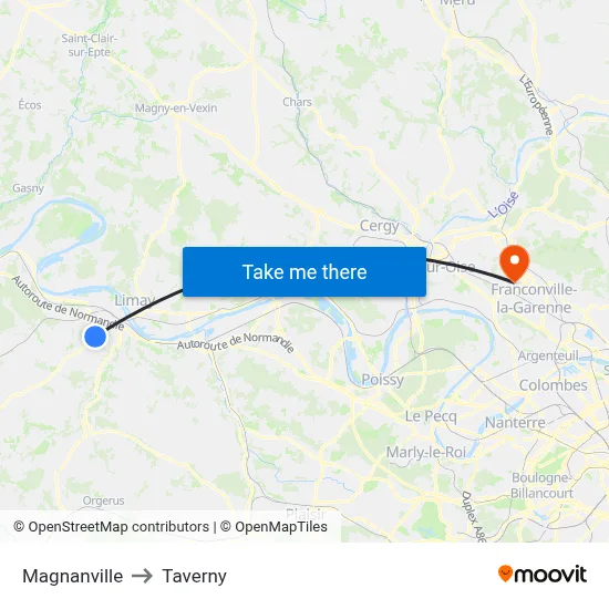 Magnanville to Taverny map