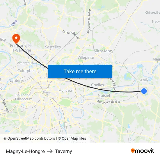 Magny-Le-Hongre to Taverny map