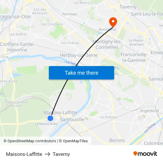 Maisons-Laffitte to Taverny map