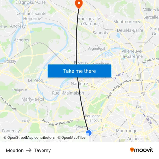 Meudon to Taverny map
