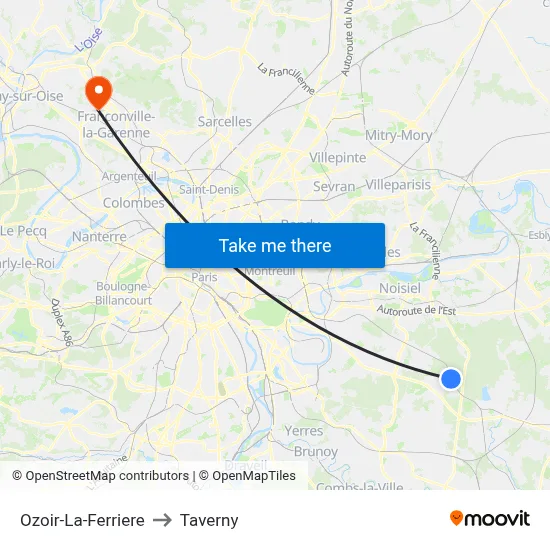 Ozoir-La-Ferriere to Taverny map