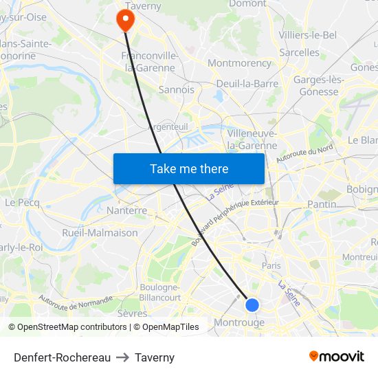 Denfert-Rochereau to Taverny map