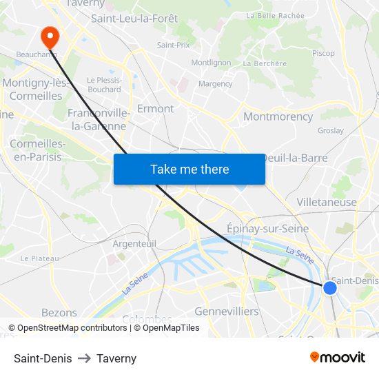 Saint-Denis to Taverny map