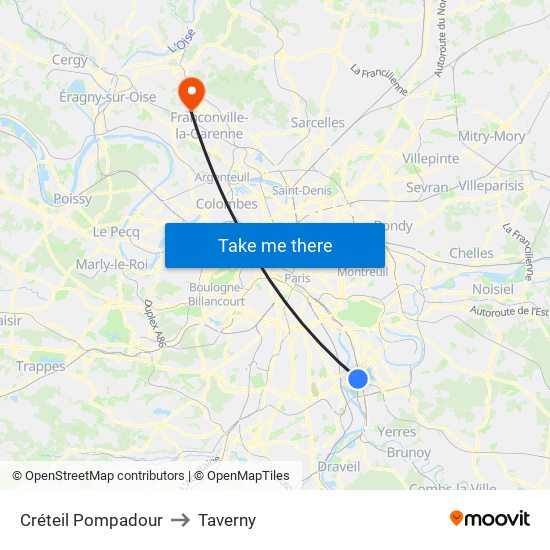 Créteil Pompadour to Taverny map