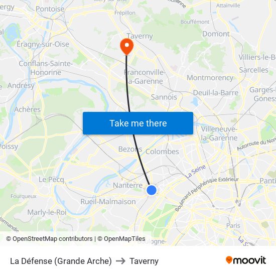 La Défense (Grande Arche) to Taverny map