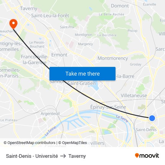 Saint-Denis - Université to Taverny map