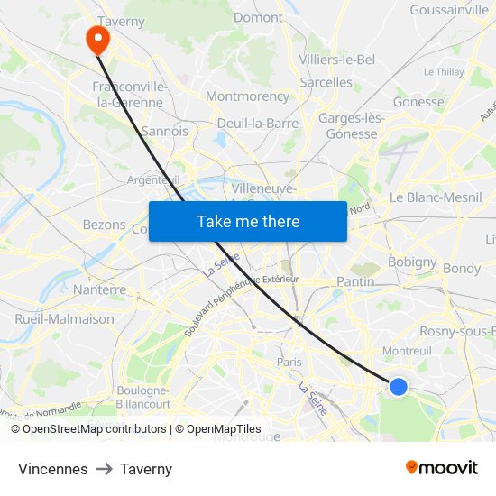 Vincennes to Taverny map