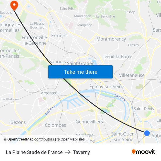 La Plaine Stade de France to Taverny map