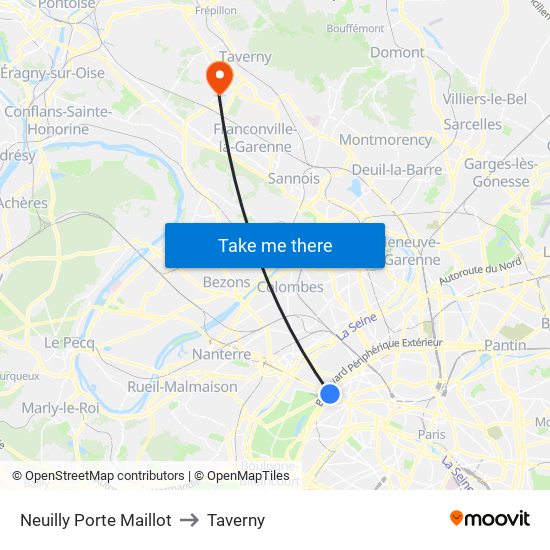 Neuilly Porte Maillot to Taverny map