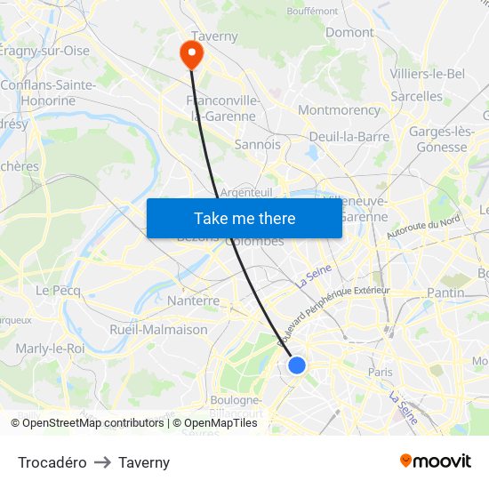 Trocadéro to Taverny map