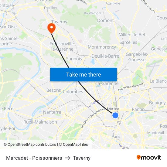 Marcadet - Poissonniers to Taverny map