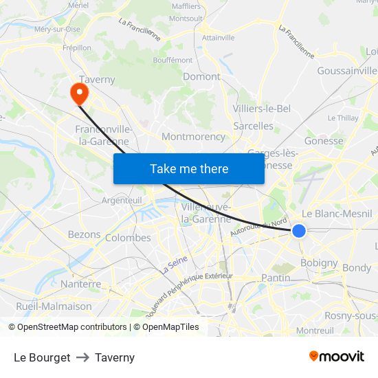 Le Bourget to Taverny map