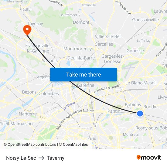 Noisy-Le-Sec to Taverny map