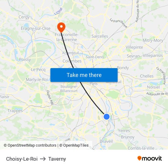 Choisy-Le-Roi to Taverny map