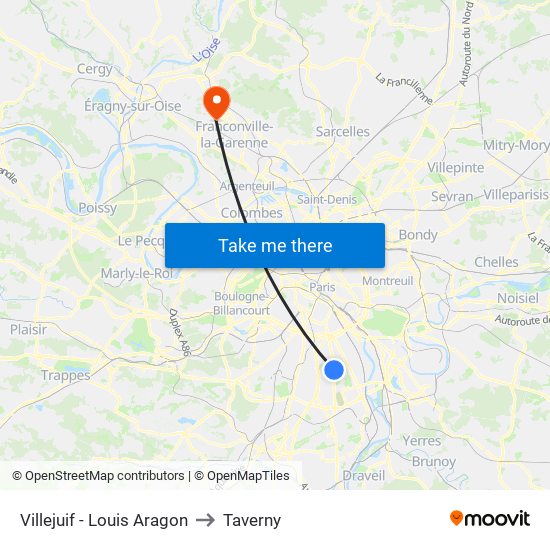 Villejuif - Louis Aragon to Taverny map