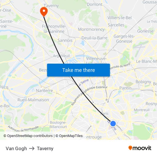 Van Gogh to Taverny map