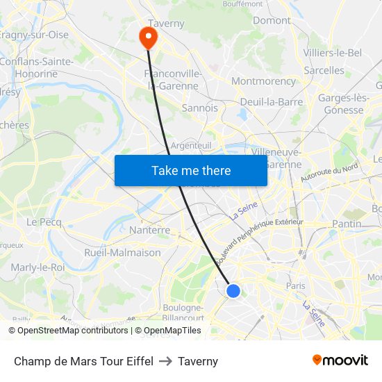 Champ de Mars Tour Eiffel to Taverny map