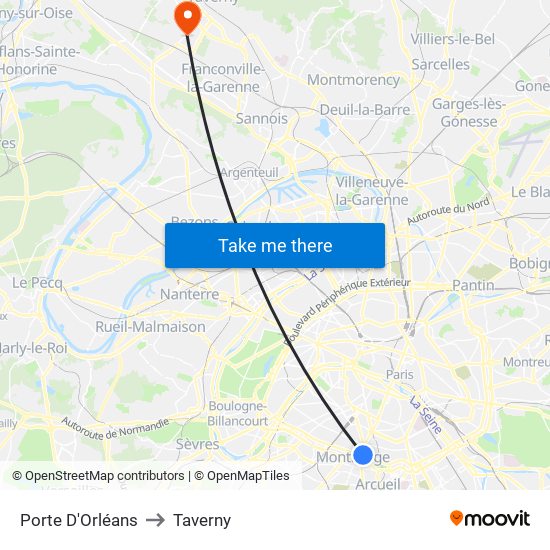 Porte D'Orléans to Taverny map