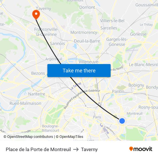 Place de la Porte de Montreuil to Taverny map