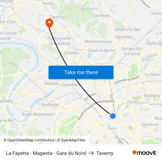 La Fayette - Magenta - Gare du Nord to Taverny map