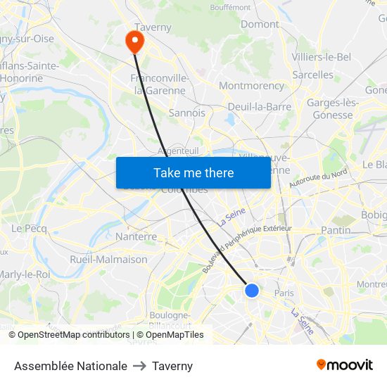 Assemblée Nationale to Taverny map