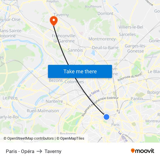 Paris - Opéra to Taverny map