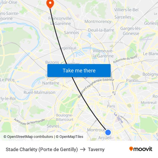 Stade Charléty (Porte de Gentilly) to Taverny map