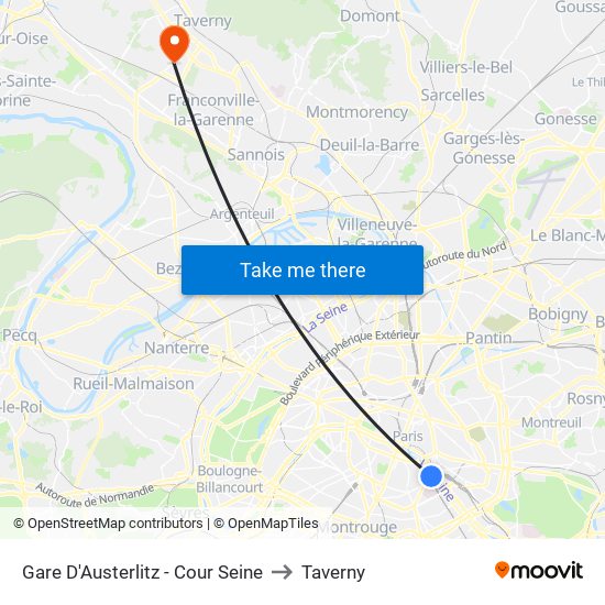 Gare D'Austerlitz - Cour Seine to Taverny map