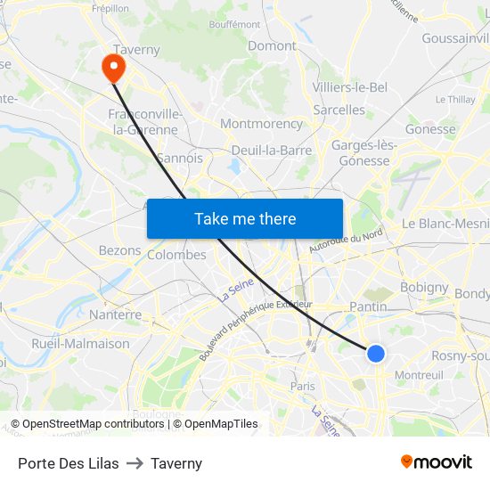 Porte Des Lilas to Taverny map