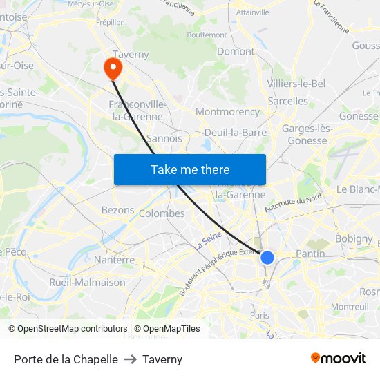 Porte de la Chapelle to Taverny map