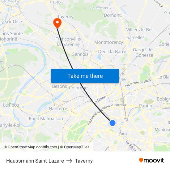 Haussmann Saint-Lazare to Taverny map