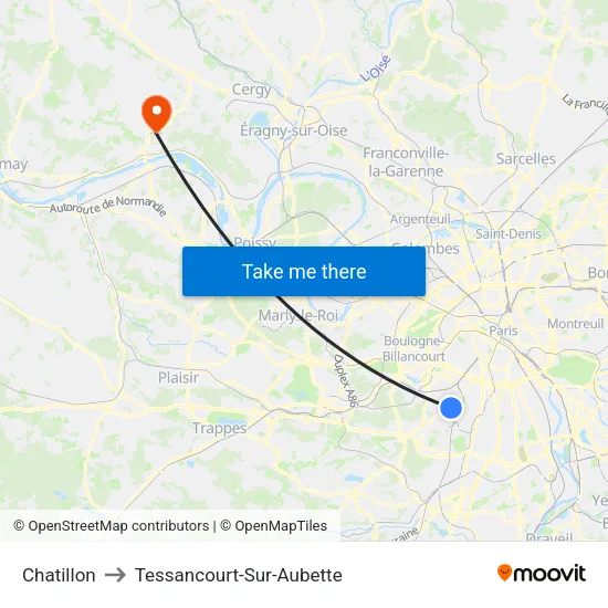 Chatillon to Tessancourt-Sur-Aubette map