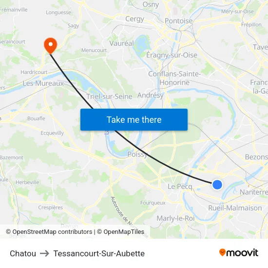 Chatou to Tessancourt-Sur-Aubette map