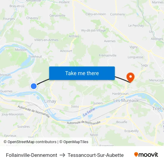 Follainville-Dennemont to Tessancourt-Sur-Aubette map