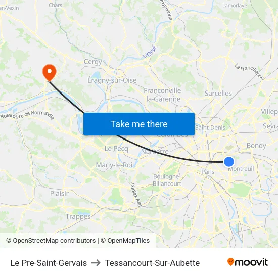 Le Pre-Saint-Gervais to Tessancourt-Sur-Aubette map