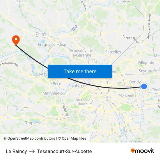 Le Raincy to Tessancourt-Sur-Aubette map