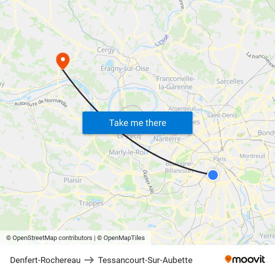 Denfert-Rochereau to Tessancourt-Sur-Aubette map