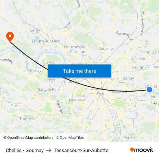 Chelles - Gournay to Tessancourt-Sur-Aubette map