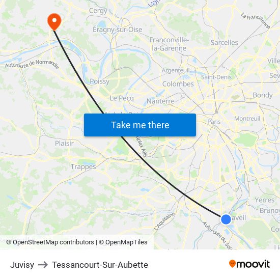 Juvisy to Tessancourt-Sur-Aubette map