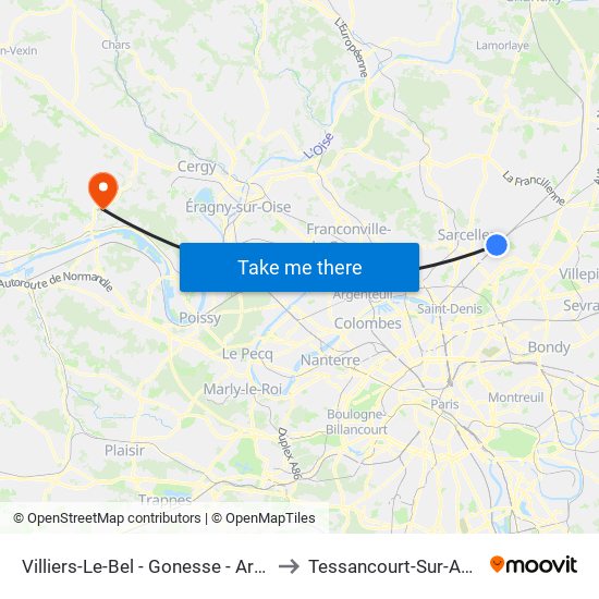 Villiers-Le-Bel - Gonesse - Arnouville to Tessancourt-Sur-Aubette map