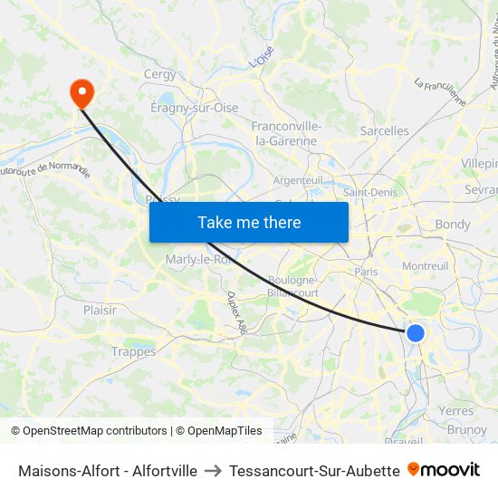 Maisons-Alfort - Alfortville to Tessancourt-Sur-Aubette map