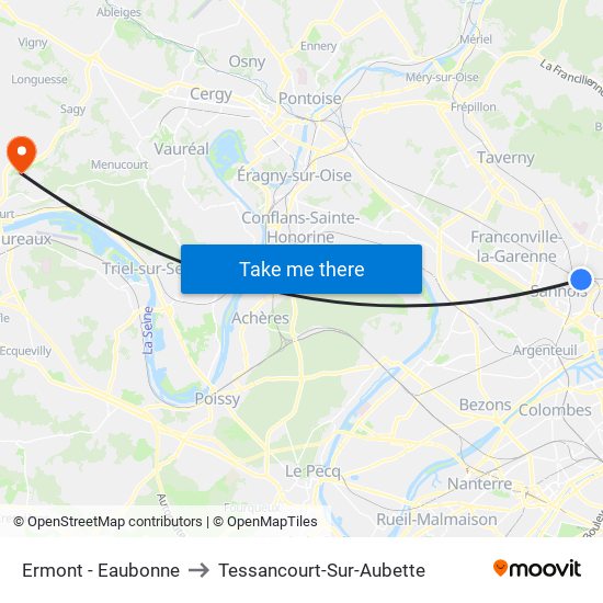 Ermont - Eaubonne to Tessancourt-Sur-Aubette map