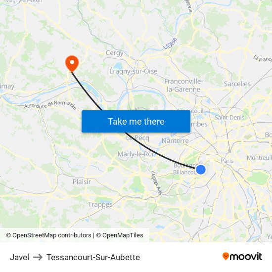 Javel to Tessancourt-Sur-Aubette map